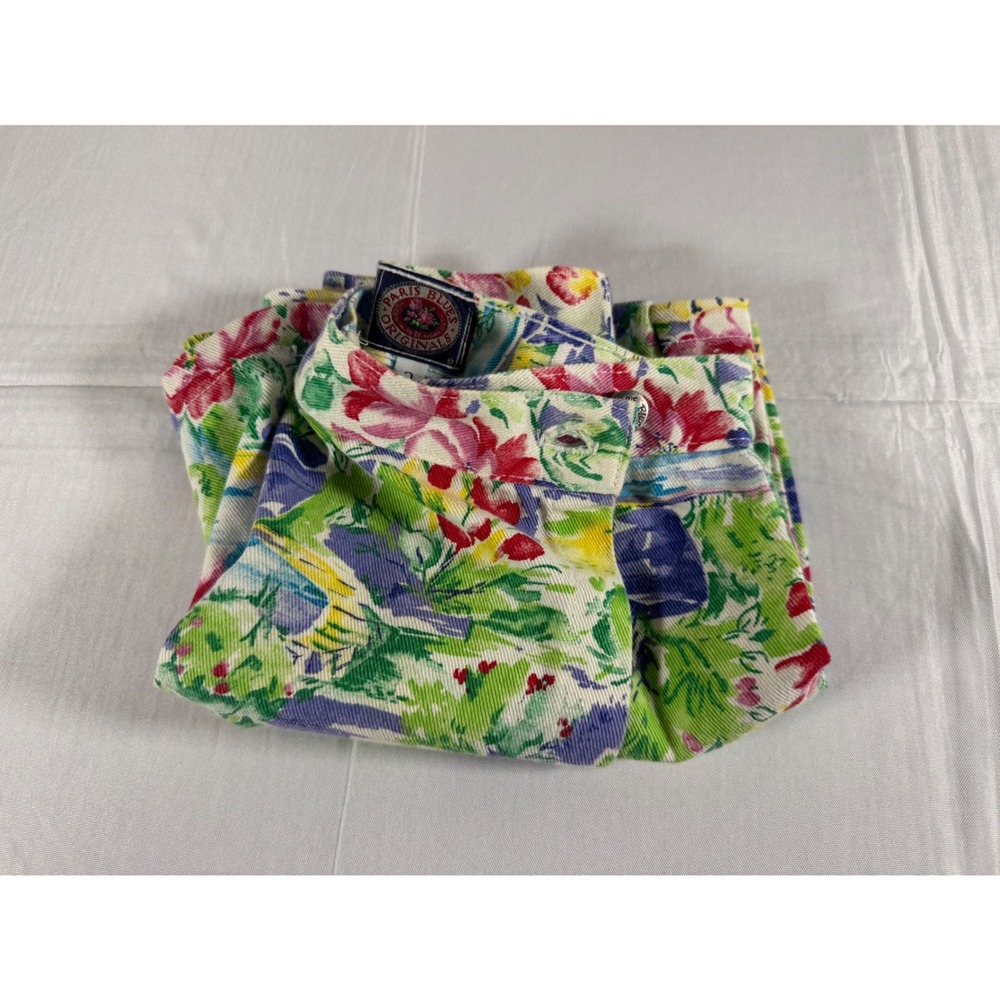Vintage 90s Paris Blues Floral Skort High Waisted Denim Wrap Skirt Shorts Size 3